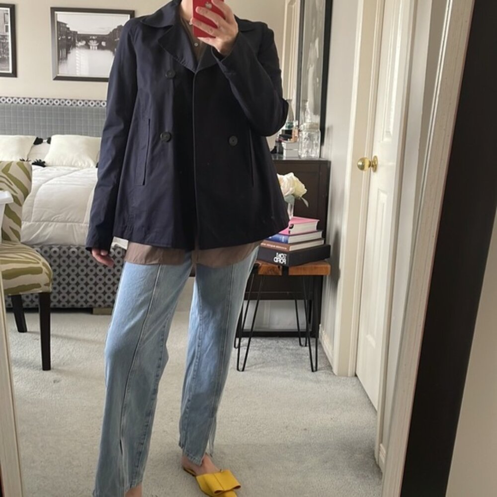 Hobbs London KERO1 Double Breasted Cotton Trapeze Trench Coat Navy Sz 6
